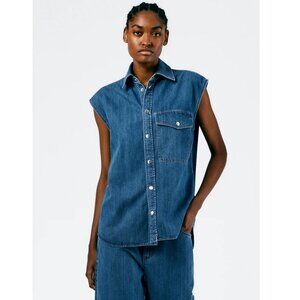 Tibi Stone Washed Denim Sleeveless Easy Shirt